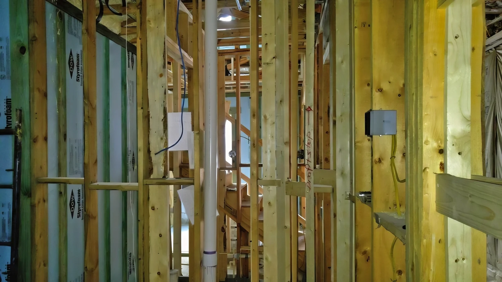 Pre-Treatment Media Room Wall Framing During Tampa Custom Home Build
