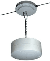Sound masking emitter unit installed above suspended ceiling tile