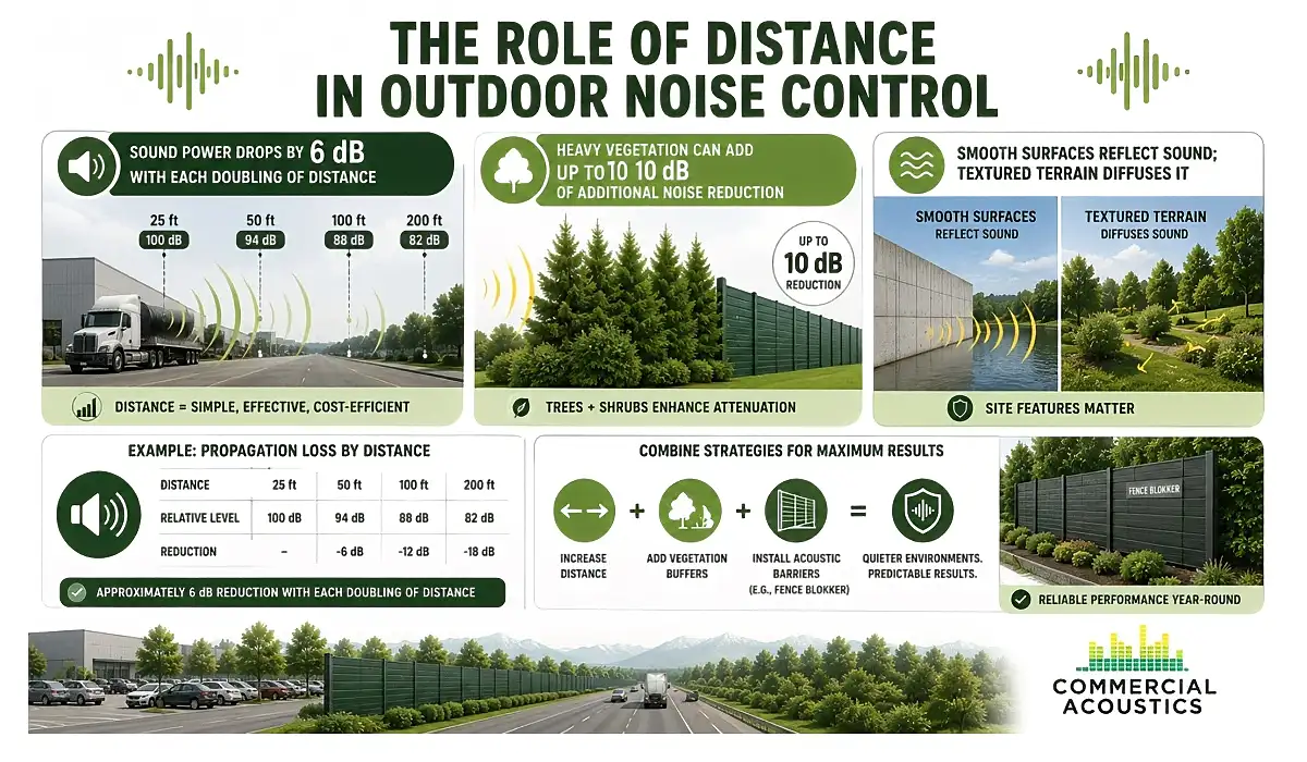 Distance Reduces Outdoor Noise Through Sound Attenuation