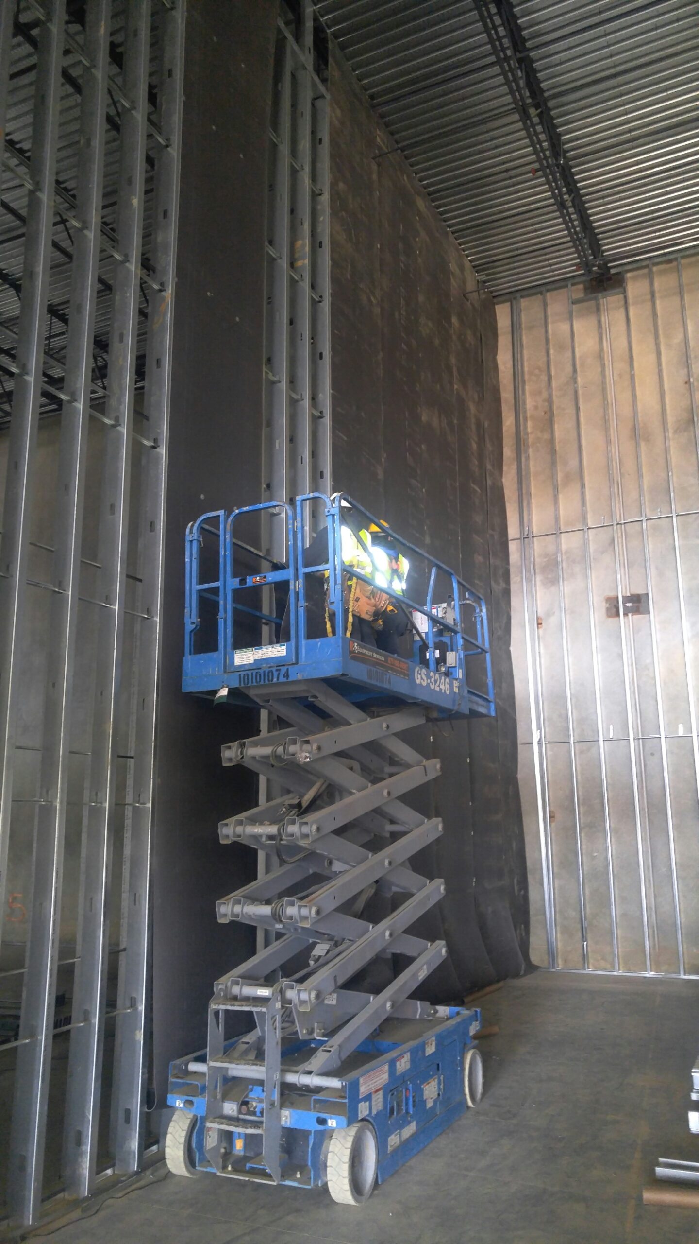 Cinema demising wall Wall Blokker membrane on metal stud framing