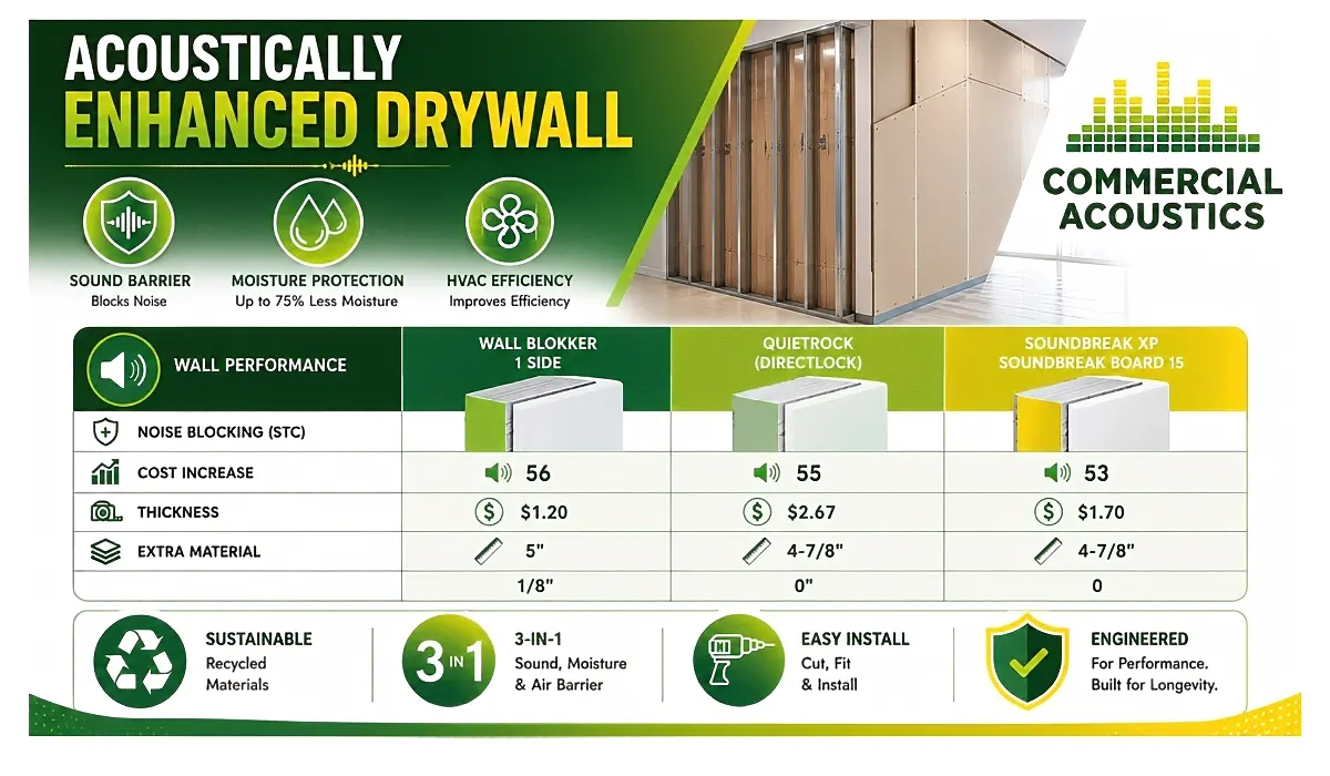 Acoustic drywall reduces noise while improving building efficiency