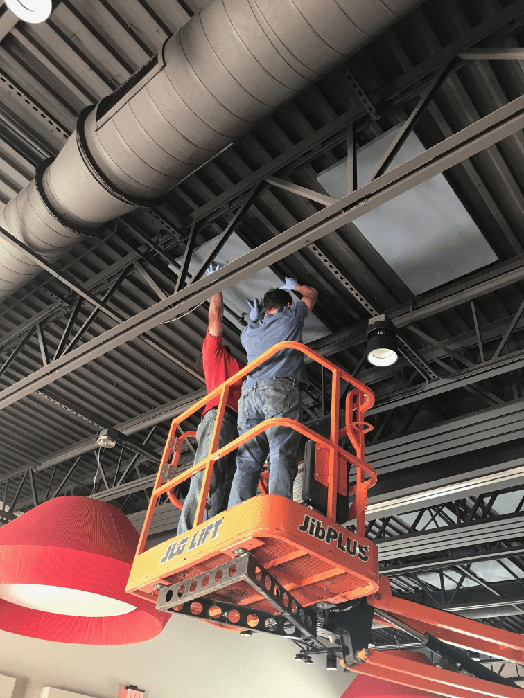 Acoustic panel install detail on metal deck ceiling