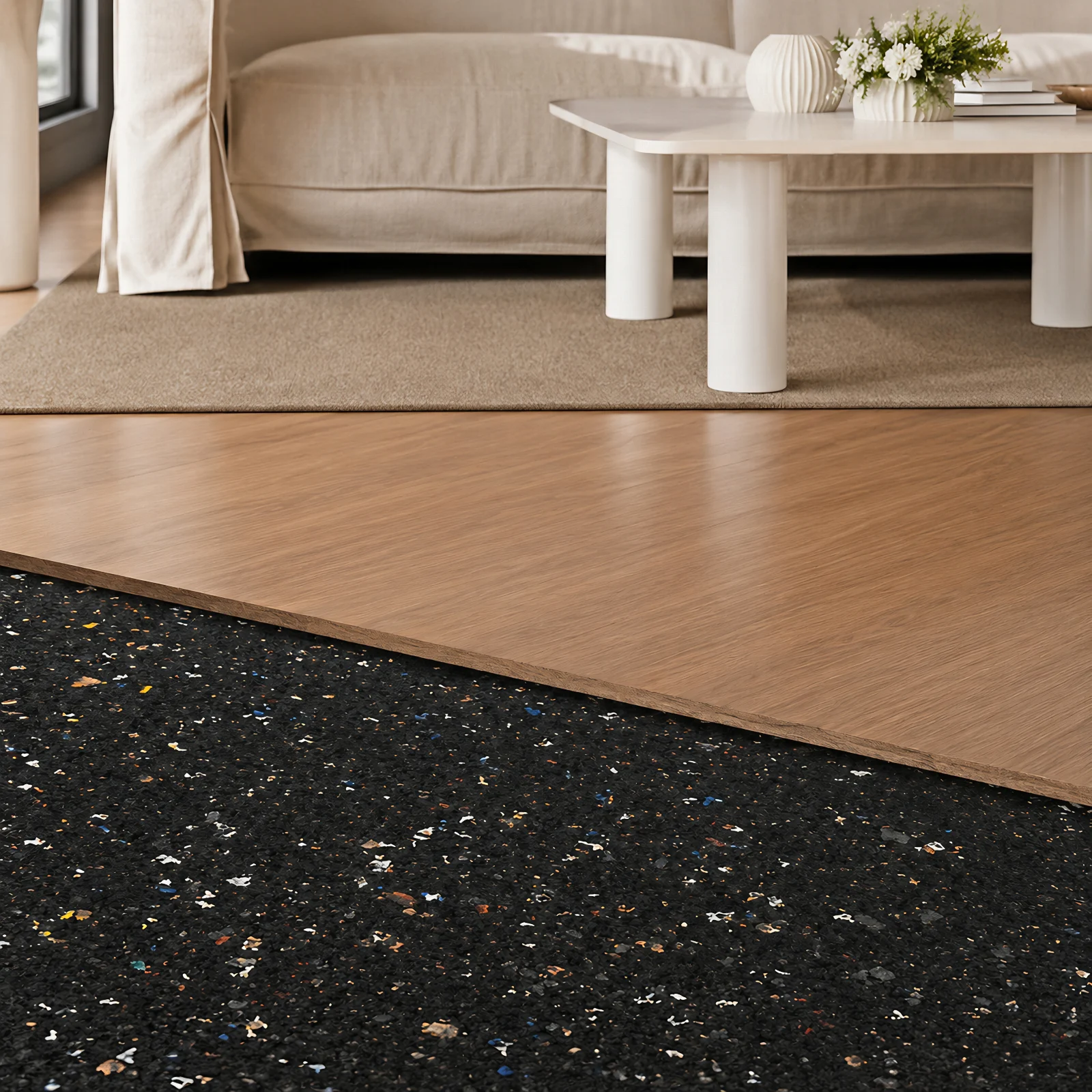 AcoustiStep rubber sound mat underlayment for impact noise reduction