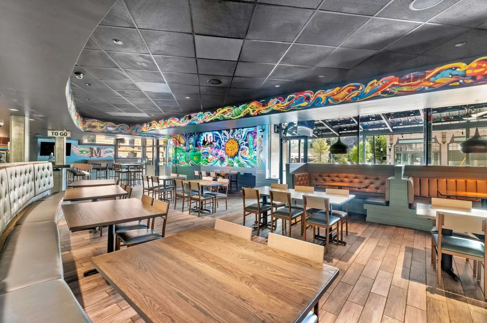 Mellow Mushroom Beveled Edges & Two-Tone Fabric Acoustic Panels