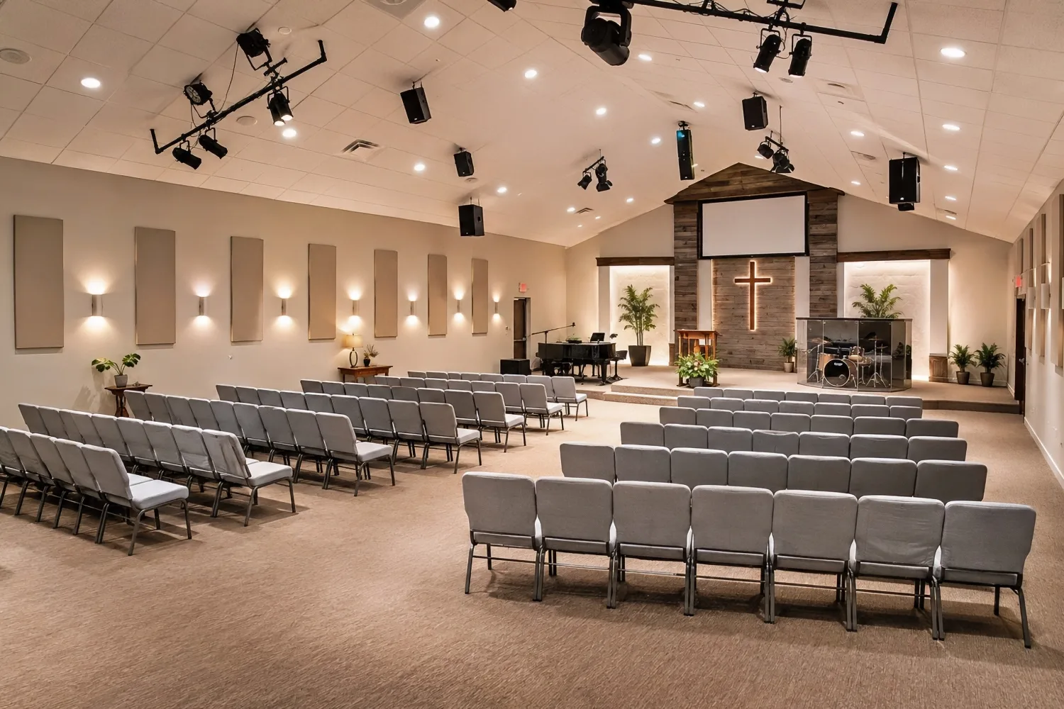 50 Wall-Mounted Acoustic Panels to Reduce Reverberation in Westcoast Church