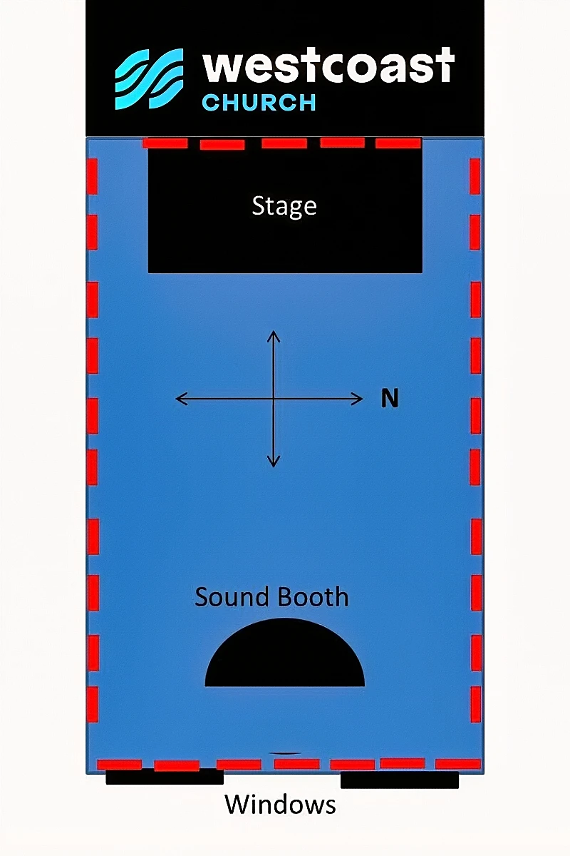 Church Acoustic Panel Layout, Sanctuary Perimeter at Seated Head Height