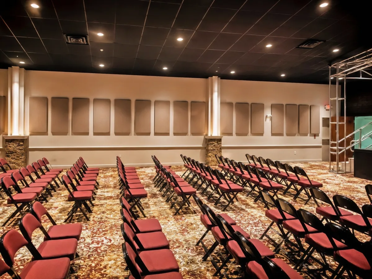 Live Music Hall with Acoustic Panels Around the Audience Perimeter