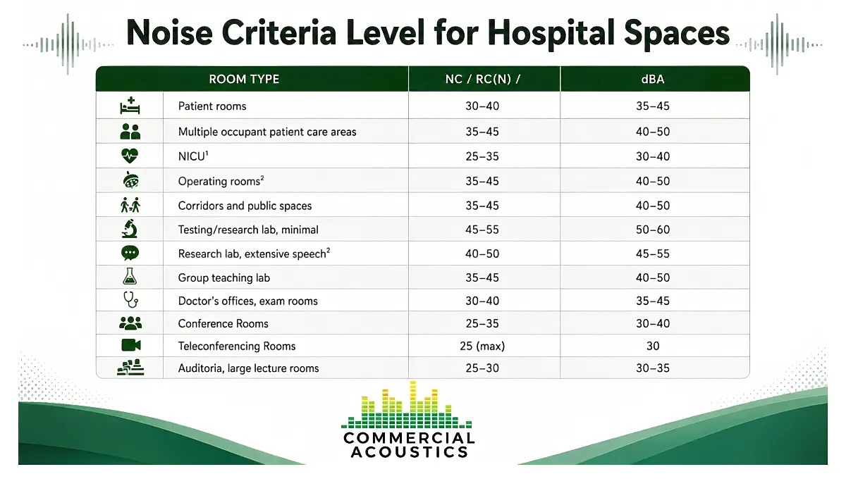 Noise Criteria Level for Hospital Spaces per FGI Guidelines