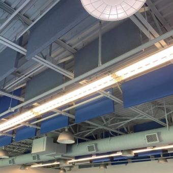 Ekko Eraser Fabric-Wrapped Acoustic Ceiling Baffles - Commercial Acoustics®