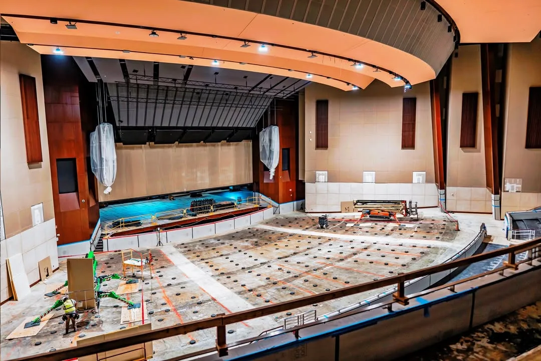 Chapin Theater renovation with seating removed for acoustic upgrades.