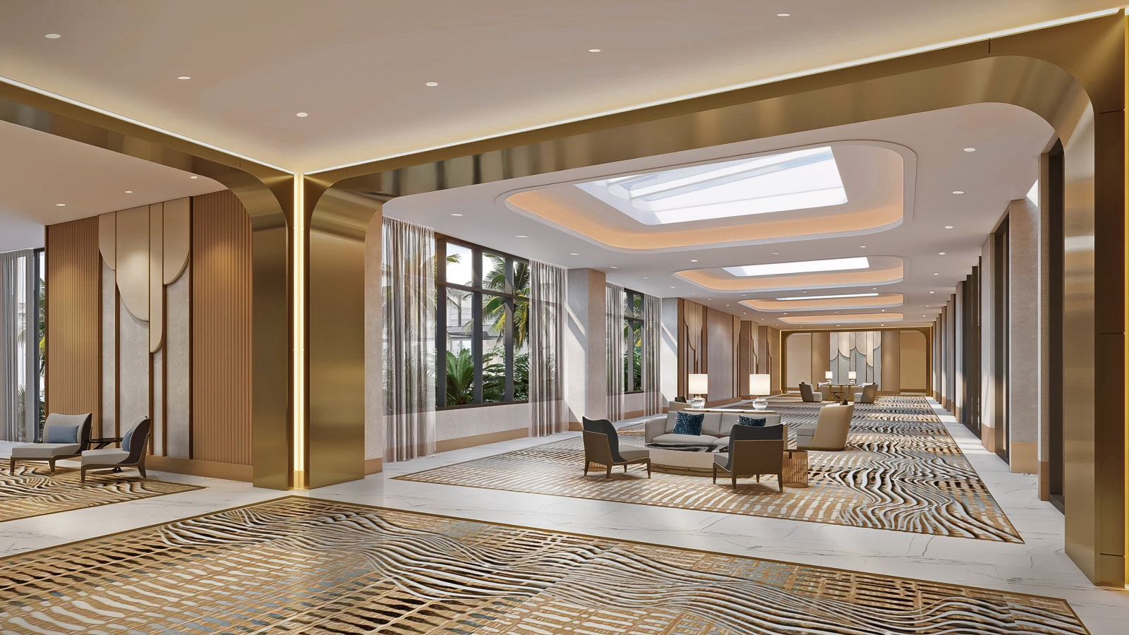 Lounge with natural light & soft finishes