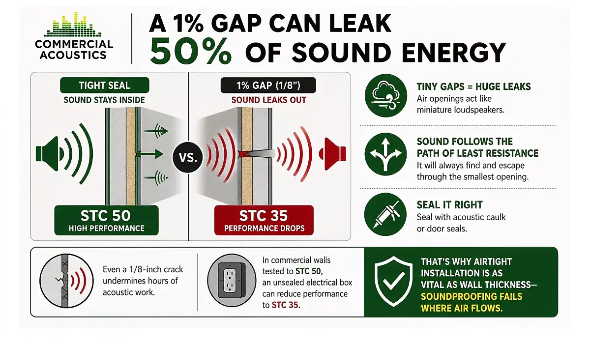A 1% gap can leak up to 50% of sound energy