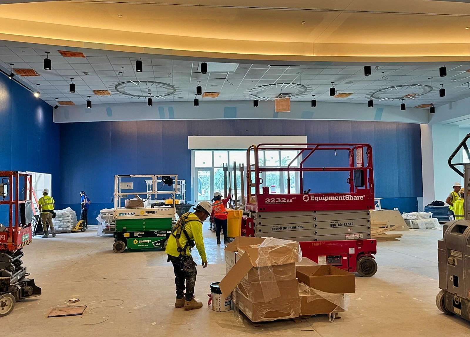 Install of Stretched Fabric Wall for sound control.