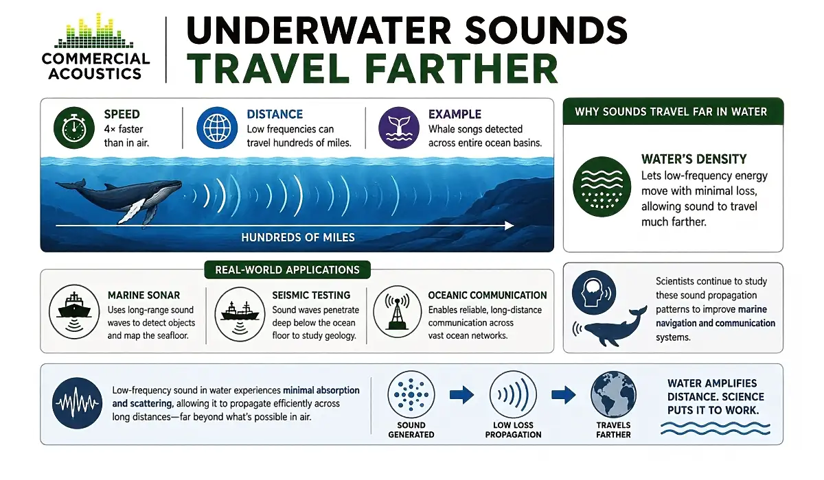 Underwater sound travels farther with minimal energy loss