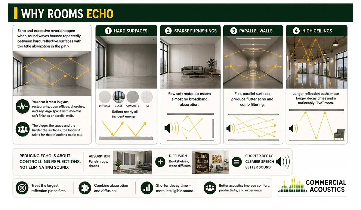 Absorption and Diffusion Help Reduce Room Echo