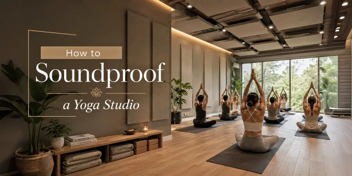 Soundproofed yoga studio with acoustic wall panels and floor isolation.