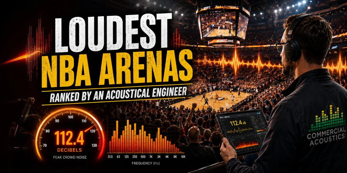 Loudest NBA arenas ranked by an acoustical engineer, blog post featured image.