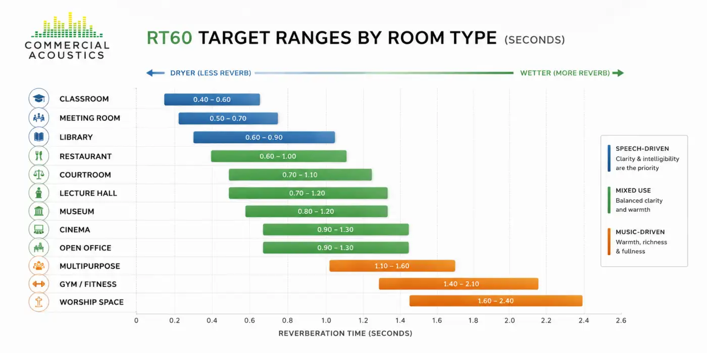 RT60 Target Ranges by Room Type