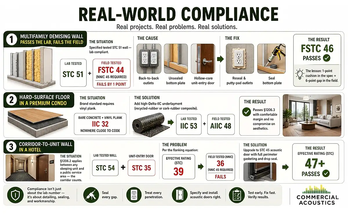 Real-World Acoustic Compliance in Multifamily Buildings