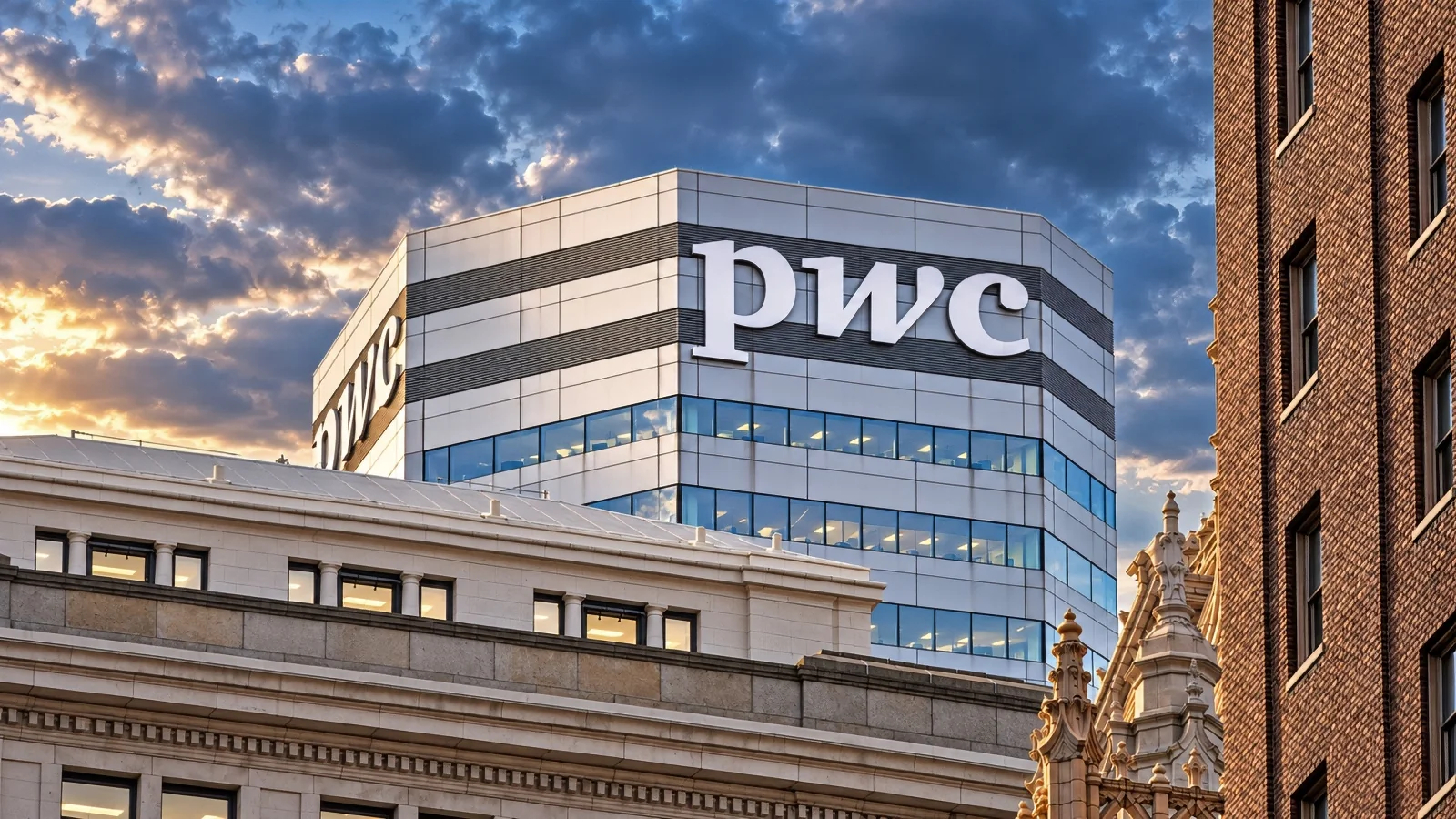 PwC Office Tower Exterior Signage